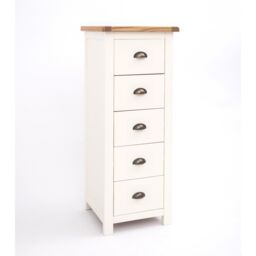 Cabinet Bits Lovere 5 Drawer Narrow Chest of Drawers Brass Cup Handle in Off-White - thumbnail 3