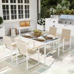 okwish Garden Dining Set with tempered glass top Multicolour in Beige - thumbnail 1