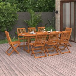 Berkfield Home 9 Piece Garden Dining Set Solid Acacia Wood in Brown - thumbnail 1