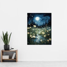 Artery8 Moonlit Dancing Fireflies By Buttercup Brook Artwork Full Moon Night Moonlight Extra Large XL Unframed Wall Art Poster Print - thumbnail 4