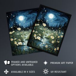 Artery8 Moonlit Dancing Fireflies By Buttercup Brook Artwork Full Moon Night Moonlight Extra Large XL Unframed Wall Art Poster Print - thumbnail 2