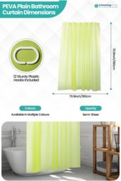 Neel Blue Shower Curtain With 12 Hooks, Mould & Mildew Resistant, Washable PEVA - 180x180cm in Green - Size: 180 cm width x 180 cm drop - thumbnail 2