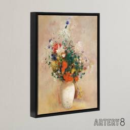 "Artery8 Vase of Flowers in Pink Background Redon Framed Canvas Wall Art - Size: W12"" x H16""" - thumbnail 2