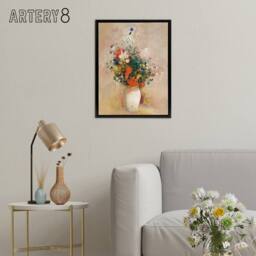 "Artery8 Vase of Flowers in Pink Background Redon Framed Canvas Wall Art - Size: W12"" x H16""" - thumbnail 3