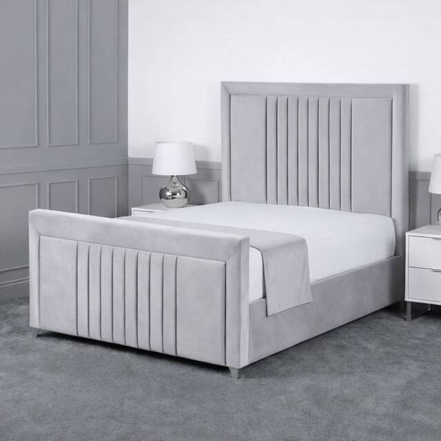 Living Comfort Bedz Celeste Plush Velvet Upholstered Bed Slatted Base - 48Inch Headboard in Silver - Size: Small Double - image 1
