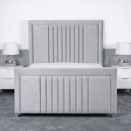 Living Comfort Bedz Celeste Plush Velvet Upholstered Bed Slatted Base - 48Inch Headboard in Silver - Size: Small Double - thumbnail 2