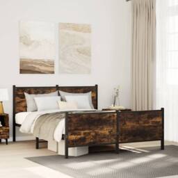 Berkfield Home Metal Bed Frame without Mattress Smoked Oak 137x190 cm in Brown - thumbnail 2