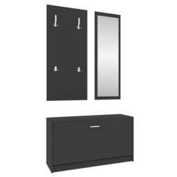 Berkfield Home Stylish 3-in-1 Shoe Cabinet Set Black Engineered Wood - thumbnail 5