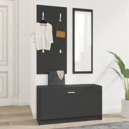 Berkfield Home Stylish 3-in-1 Shoe Cabinet Set Black Engineered Wood