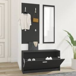 Berkfield Home Stylish 3-in-1 Shoe Cabinet Set Black Engineered Wood - thumbnail 2