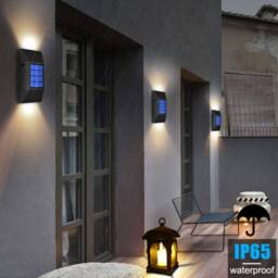 Obasyhig Pack of 4 Garden Solar 6 LED Up & Down Wall Lights in Warm White - thumbnail 2