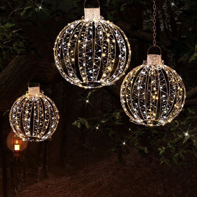 3-Pack Christmas LED Light Balls Outdoor Hanging Light Spheres