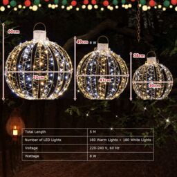 3-Pack Christmas LED Light Balls Outdoor Hanging Light Spheres - thumbnail 3