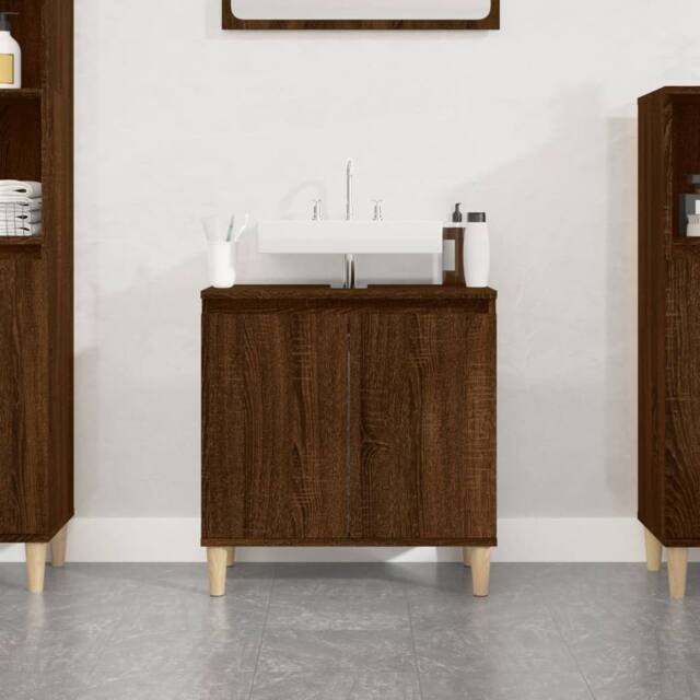 Berkfield Home Sink Cabinet Brown Oak 58x33x60 cm Engineered Wood - Size: 58 x 33 x 60 cm