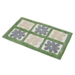 Showerdrape Fiore 100% Cotton Blue Floral Anti-Slip Bath Mat 800 x 500mm in Green - thumbnail 3