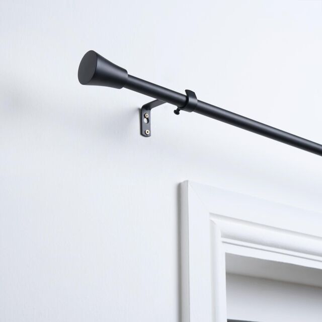 OHS Curtain Pole Extendable 16mm Metal Finnials Trumpet End Rings Rod Fittings in Black - Size: 120 cm - image 1