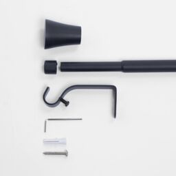 OHS Curtain Pole Extendable 16mm Metal Finnials Trumpet End Rings Rod Fittings in Black - Size: 120 cm - thumbnail 4