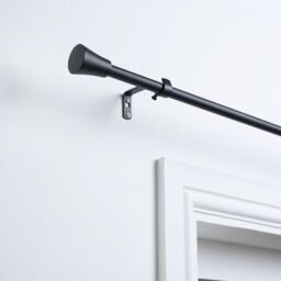 OHS Curtain Pole Extendable 16mm Metal Finnials Trumpet End Rings Rod Fittings in Black - Size: 120 cm - thumbnail 1