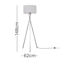ValueLights Camden Polished Chrome Tripod Floor Lamp with Grey Drum Lamp Shade - thumbnail 5