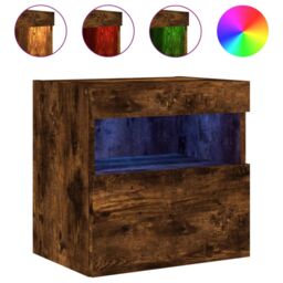Berkfield Home TV Wall Cabinet with LED Lights Smoked Oak 40x30x40 cm in Brown - Size: 40 x 30 x 40 cm - thumbnail 2