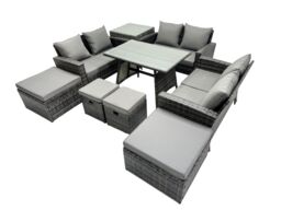 Fimous 10 Seater Outdoor Table Double Seat Sofa 4 Stools Side Table Set in Dark Grey - thumbnail 2