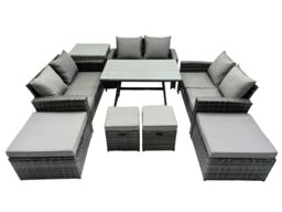 Fimous 10 Seater Outdoor Table Double Seat Sofa 4 Stools Side Table Set in Dark Grey - thumbnail 1