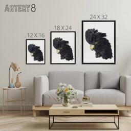 "Artery8 Head of a Black Cockatoo Watercolour Schouman Framed Canvas Wall Art in White - Size: W12"" x H16""" - thumbnail 4