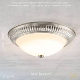 Happy Homewares Modern LED IP44 Flush Ceiling Light in with Movement Sensor in Metallic Silver - thumbnail 7
