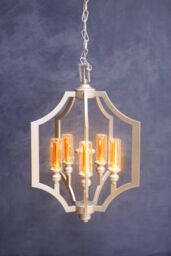Orsina 5 Bulb Pendant Lamp, Arabesque Design Silver Ceiling Light, Contemporary Iron Hanging Fixture - thumbnail 3
