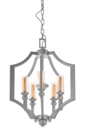 Orsina 5 Bulb Pendant Lamp, Arabesque Design Silver Ceiling Light, Contemporary Iron Hanging Fixture - thumbnail 4