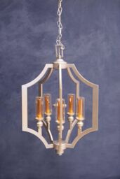 Orsina 5 Bulb Pendant Lamp, Arabesque Design Silver Ceiling Light, Contemporary Iron Hanging Fixture - thumbnail 2