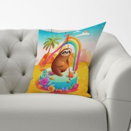 Warren Reed - Designer Sloth On A Beach Holiday Cushions in Yellow - Size: 45 cm x 45 cm - thumbnail 3