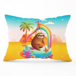 Warren Reed - Designer Sloth On A Beach Holiday Cushions in Yellow - Size: 45 cm x 45 cm - thumbnail 1
