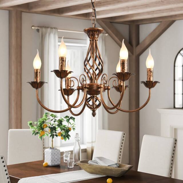 NIVOR French Vintage 6 Light Bronze Iron Dining Room Candle Chandelier - image 1