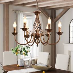 NIVOR French Vintage 6 Light Bronze Iron Dining Room Candle Chandelier - thumbnail 1