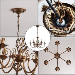 NIVOR French Vintage 6 Light Bronze Iron Dining Room Candle Chandelier - thumbnail 7
