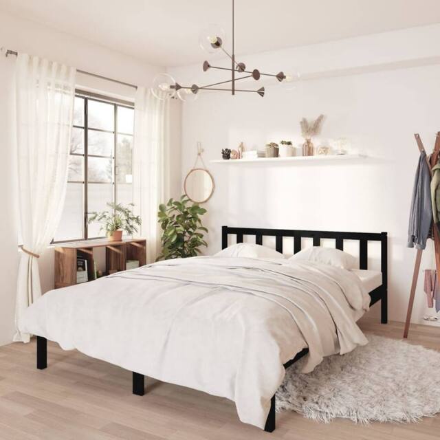 Berkfield Home Bed Frame Black Solid Wood Pine 135x190 cm Double - image 1