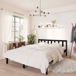 Berkfield Home Bed Frame Black Solid Wood Pine 135x190 cm Double - thumbnail 1