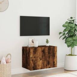 Berkfield Home TV Wall Cabinet with LED Lights Smoked Oak 60x35x41 cm in Brown - Size: 60 x 35 x 41 cm - thumbnail 5