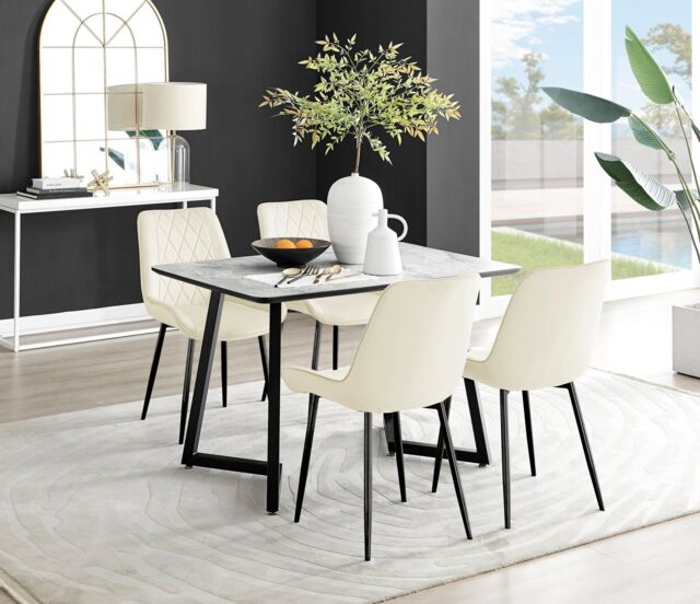FurnitureboxUK Carson White Marble Effect Dining Table & 4 Pesaro Black Leg Chairs in Cream - image 1