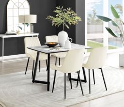 FurnitureboxUK Carson White Marble Effect Dining Table & 4 Pesaro Black Leg Chairs in Cream