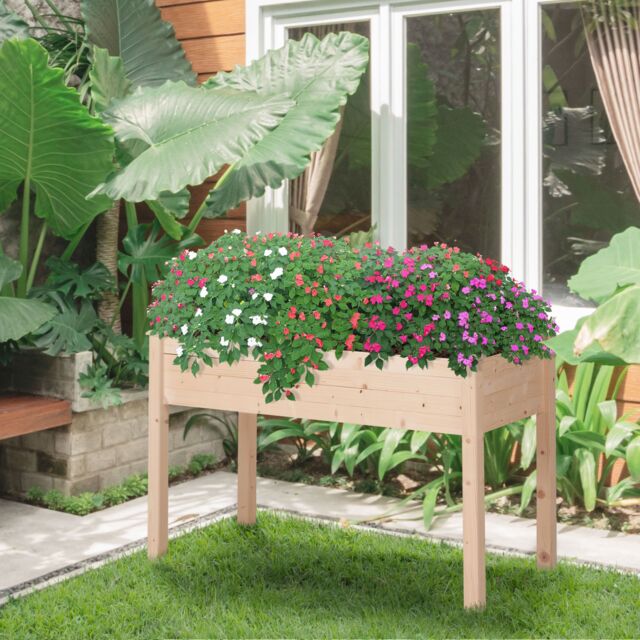 OUTSUNNY Garden Wooden Planter Flower Raised Bed Herb Grow Box Container in Nude - image 1