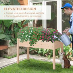 OUTSUNNY Garden Wooden Planter Flower Raised Bed Herb Grow Box Container in Nude - thumbnail 6