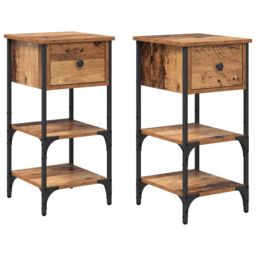 Berkfield Home Bedside Cabinets 2 pcs Old Wood 34x36x70 cm Engineered Wood in Brown - Size: 34 x 36 x 70 cm - thumbnail 2