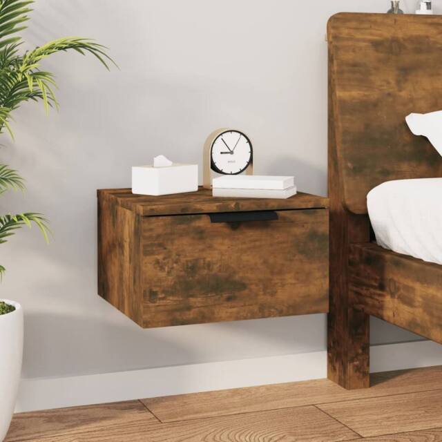 Berkfield Home Wall-mounted Bedside Cabinet Smoked Oak 34x30x20 cm in Brown - Size: 34 x 30 x 20 cm - image 1