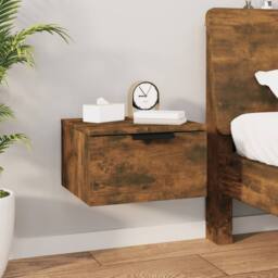 Berkfield Home Wall-mounted Bedside Cabinet Smoked Oak 34x30x20 cm in Brown - Size: 34 x 30 x 20 cm - thumbnail 1
