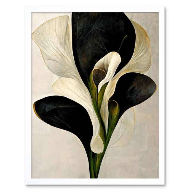 "Artery8 Wall Art Print Beautiful White Calla Lily Flower Abstract Bouquet Art Framed - Size: W12"" x H16""" - image 1