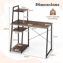 Costway Home Office Desk Computer Desk PC Laptop Table w/ Bookshelf & Host Stand in Brown - thumbnail 2