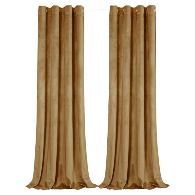 Happy Homewares Contemporary Soft Velvet Fabric Blackout Eyelet Curtains - 2 Panel in Mustard - Size: 117 cm width x 137 cm drop - image 1