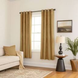 Happy Homewares Contemporary Soft Velvet Fabric Blackout Eyelet Curtains - 2 Panel in Mustard - Size: 117 cm width x 137 cm drop - thumbnail 6